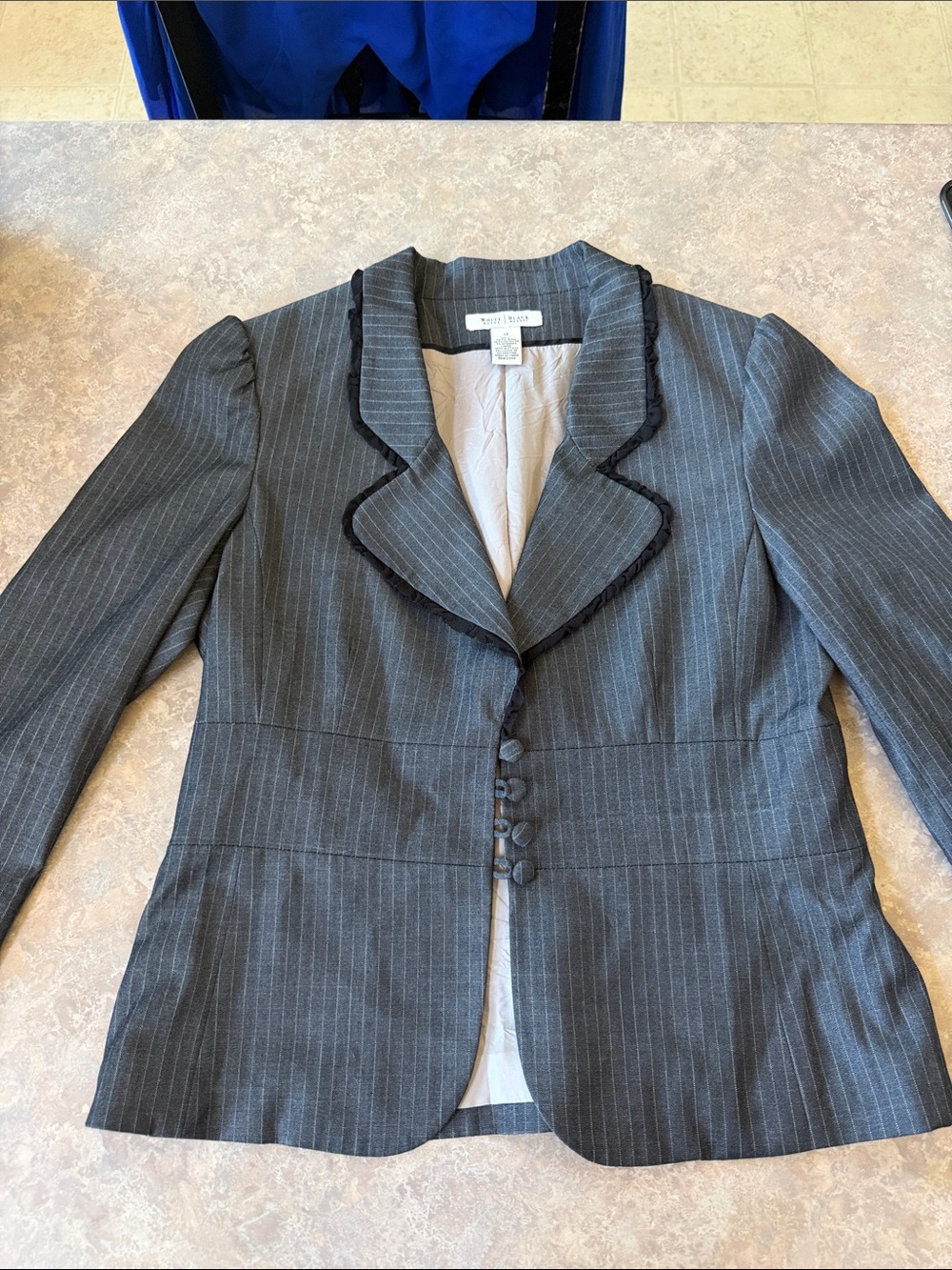 White House Black Market Gray Pinstripe Tailored Women's Blazer with Trim